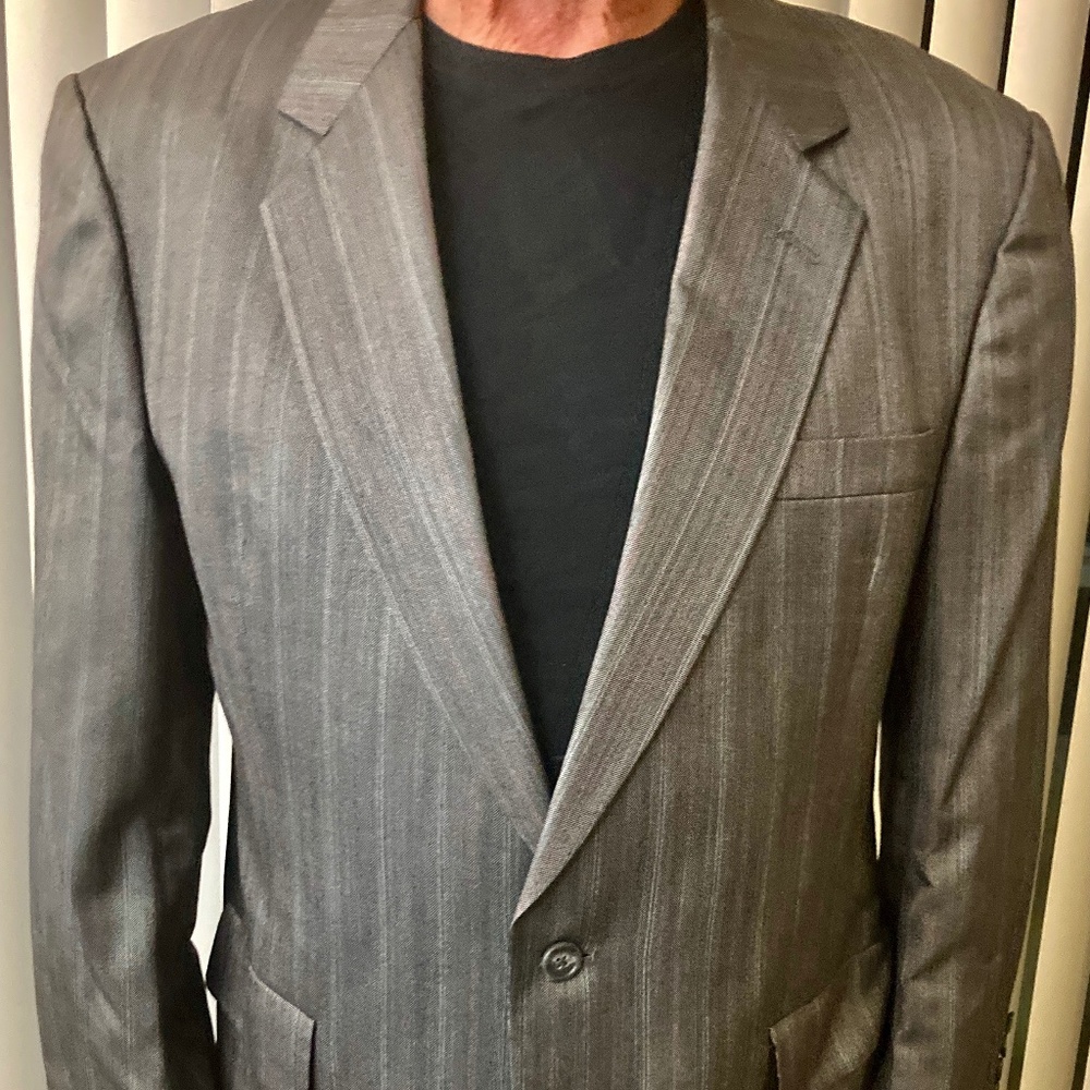 Silver Trumpeter by Hart Schaffner & Marx Men's Suit Striped Wool Blend 46R